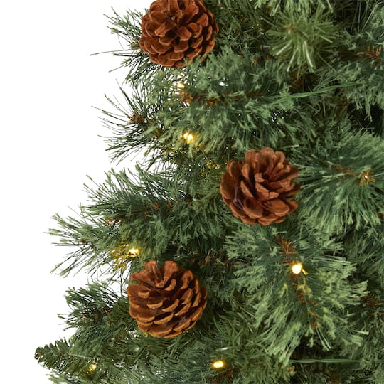 3ft. Pre-Lit White Mountain Pine & Pinecones Artificial Christmas Tree with Clear LED Lights